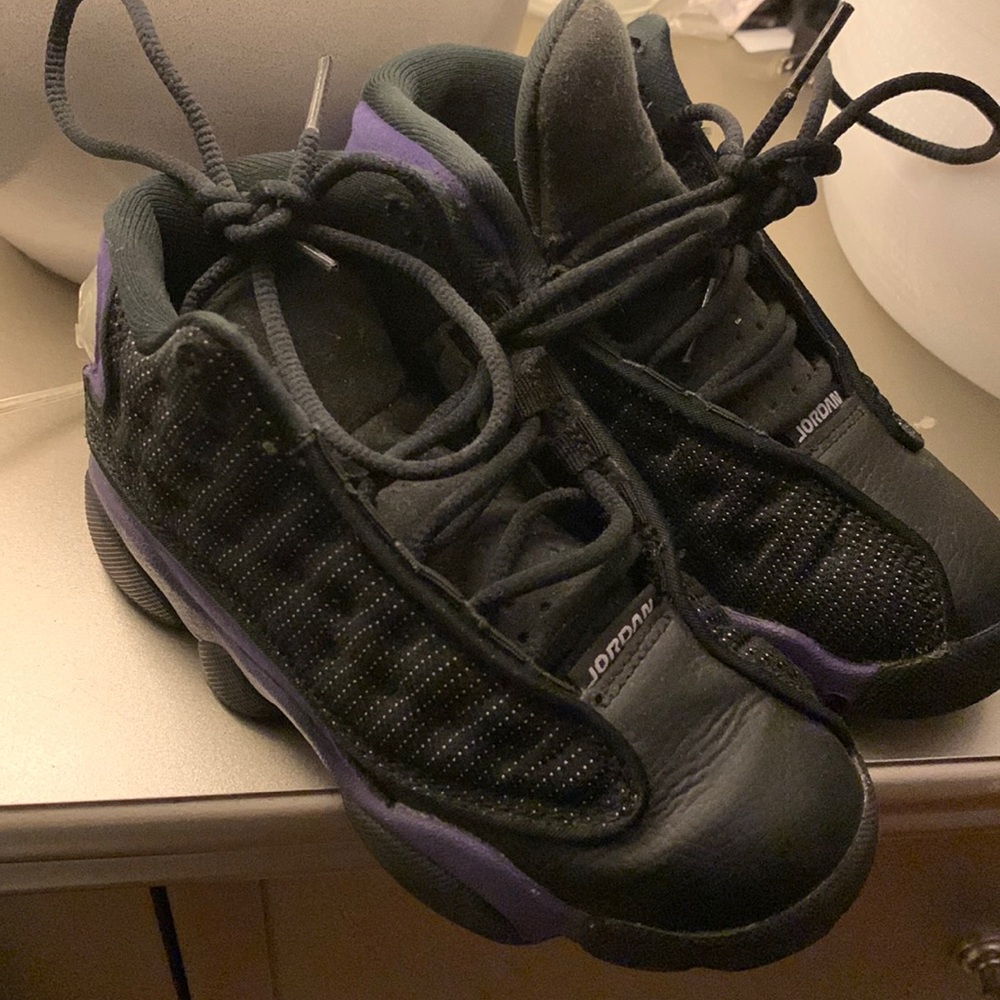 Boy black and purple Jordan 13s worn size 12c toddler